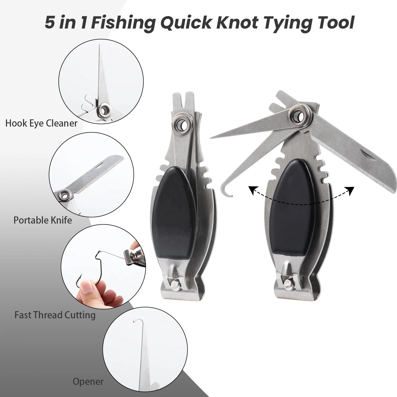 Un par de tijeras con un limpiador de ojos gancho en el extremo