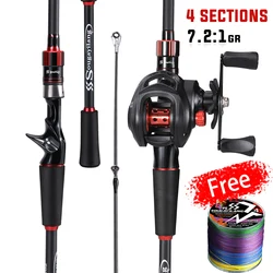 Sougayilang-caña de pescar Baitcasting y carrete, juego completo de caña de fibra de carbono de 1,8 ~ 2,1 m y relación de engranaje 7,2: 1, carrete de Baitcasting para lubina