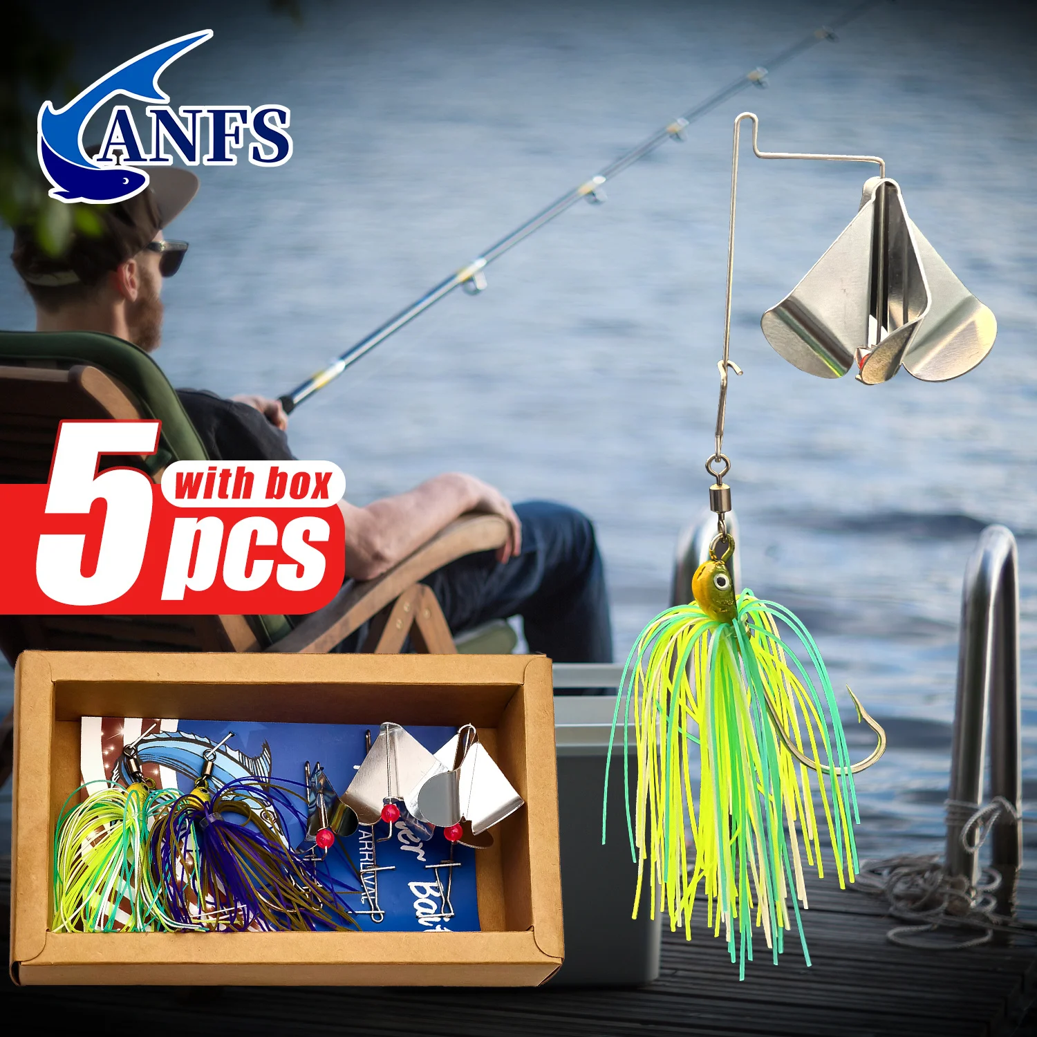 ANFS 2 piezas de cebo giratorio con 3 piezas de tamaño vibrante, cabezal de reemplazo, señuelos de pesca giratorios, cosas de pesca geniales Angelköder