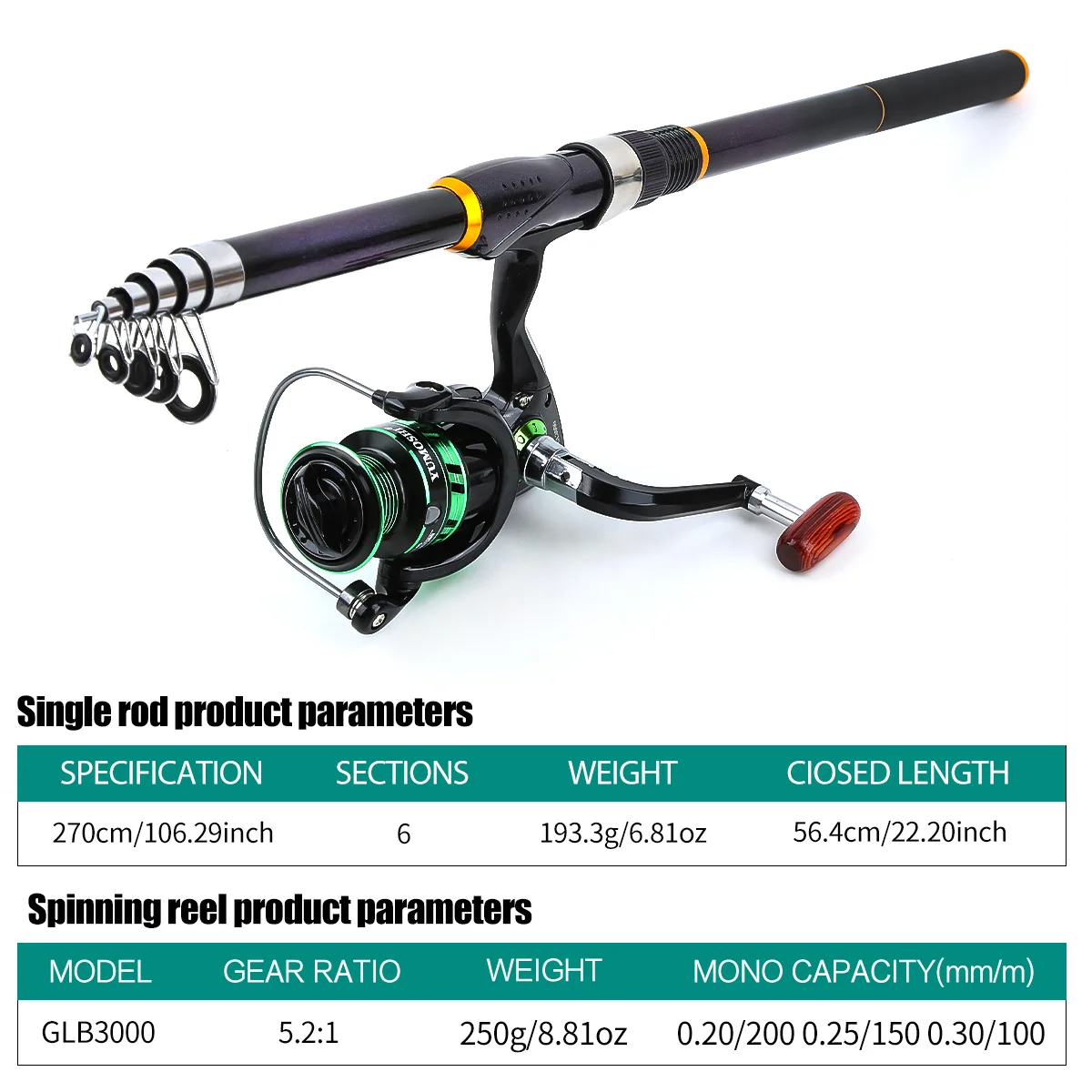Carrete de caña de pescar verde de carbono de 2,7 M Combo telescópico giratorio viaje agua salada equipo de pesca de agua dulce - imagen 3
