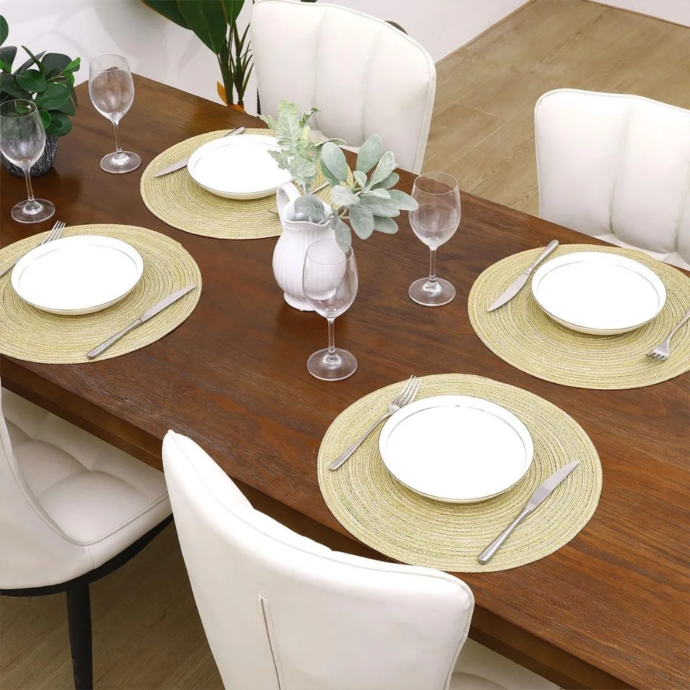 Manteles individuales para mesa de comedor, tapetes redondos tejidos lavables de 10/34/38CM, posavasos para decoración de cocina, boda y Navidad, juego de 6 - imagen 4