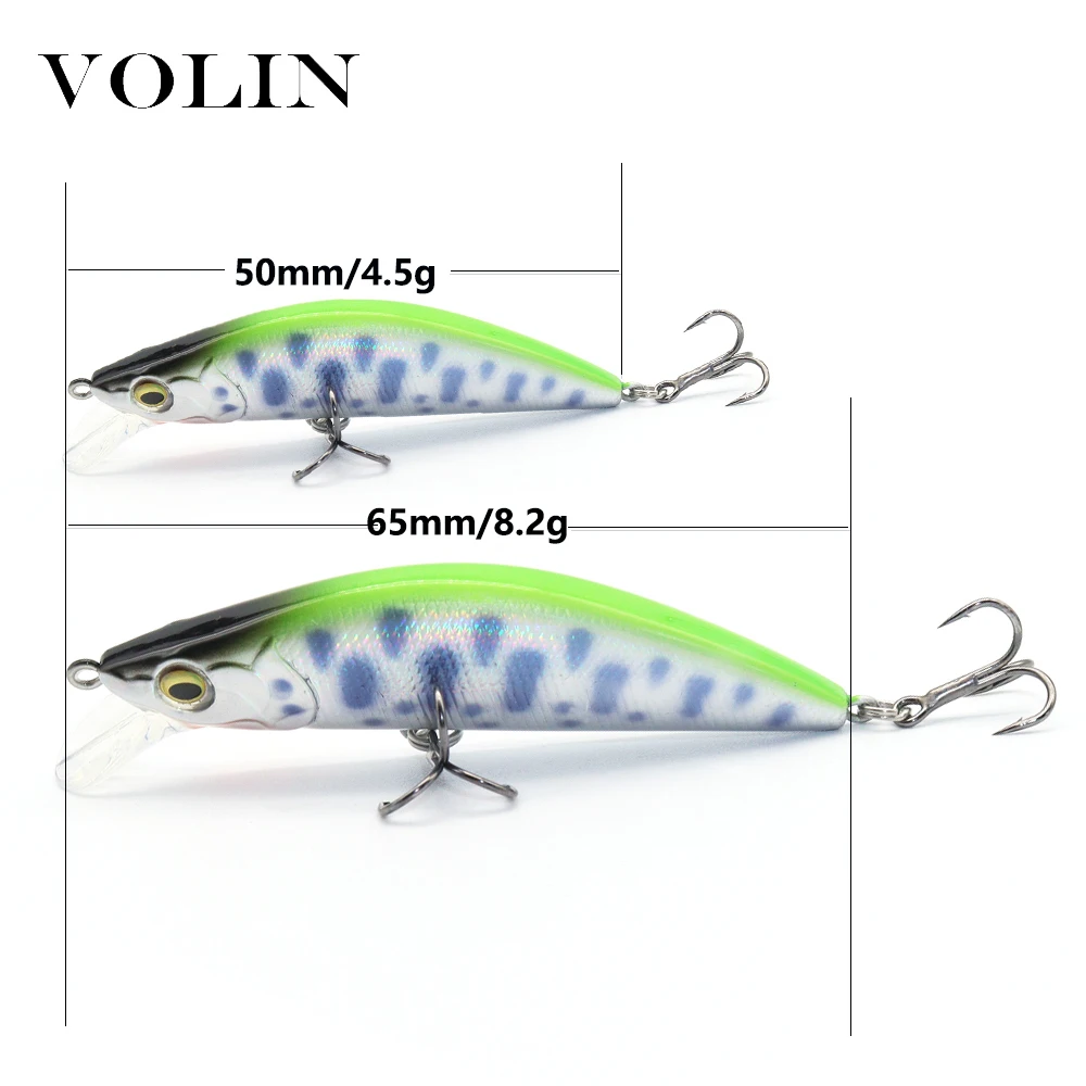 VOLIN-señuelo de pesca Minnow que se hunde, 50mm, 4,5g, 65mm, 8,2g, Micro cebo duro Artificial, Longcast, Wobblers para trucha, lubina, Lucio, nuevo, 1 ud. - imagen 2