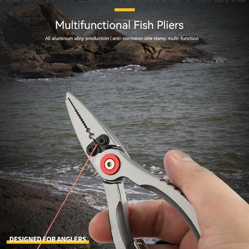 FTK-Pinzas de pesca de aleación de aluminio, tijeras multifuncionales de PE, alicates de Control de pescado, alicates de apertura de gancho anticorrosión, agarre - imagen 3