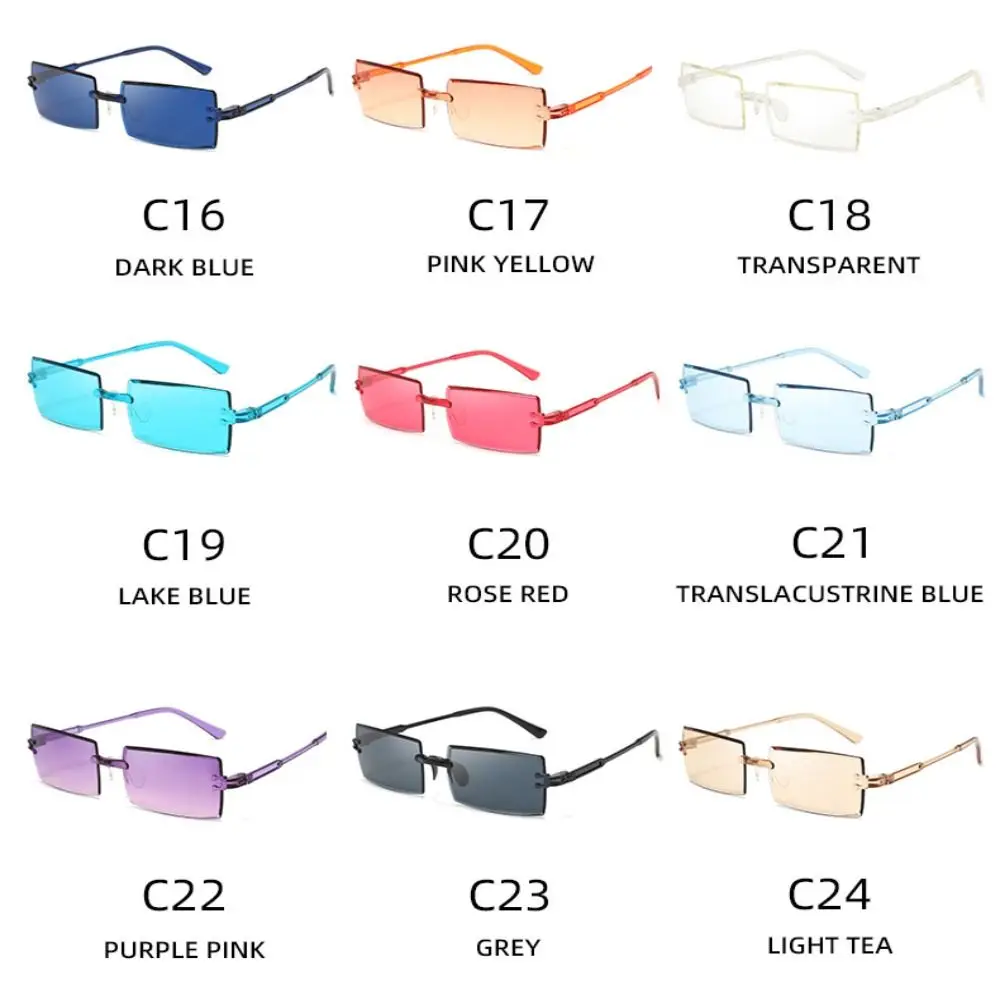 Gafas de sol rectangulares sin montura con protección UV a la moda, gafas con sombras degradadas de plástico para mujeres y hombres - imagen 5