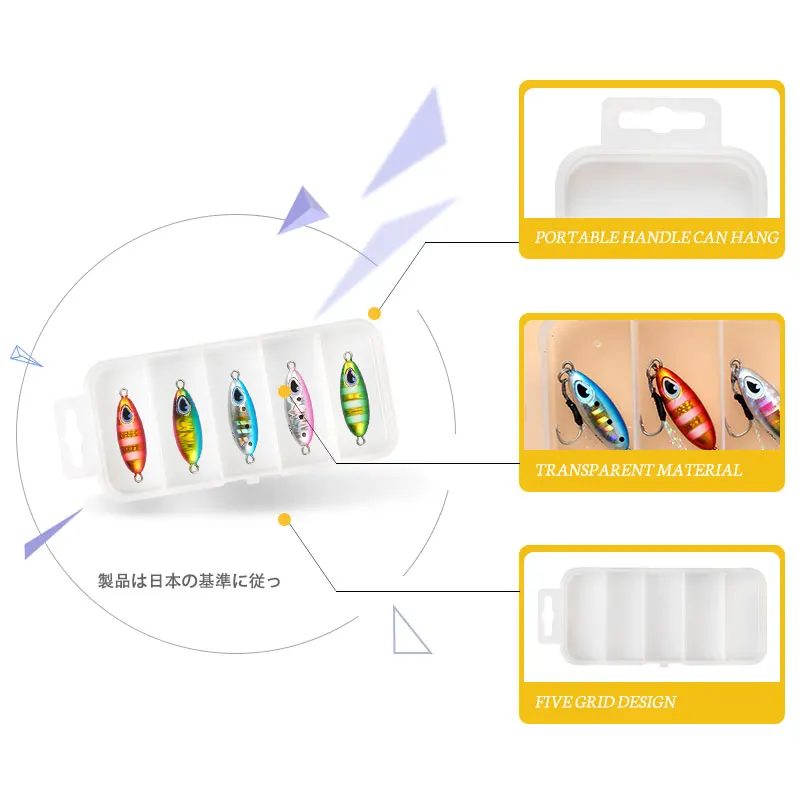 Magic Works Micro Jig caja de señuelos pequeños 7g 10g 15g 5 uds caja de Señuelos de Pesca cebos de peces falsos Shore Jigging Woblery de mar cebo Artificial - imagen 5
