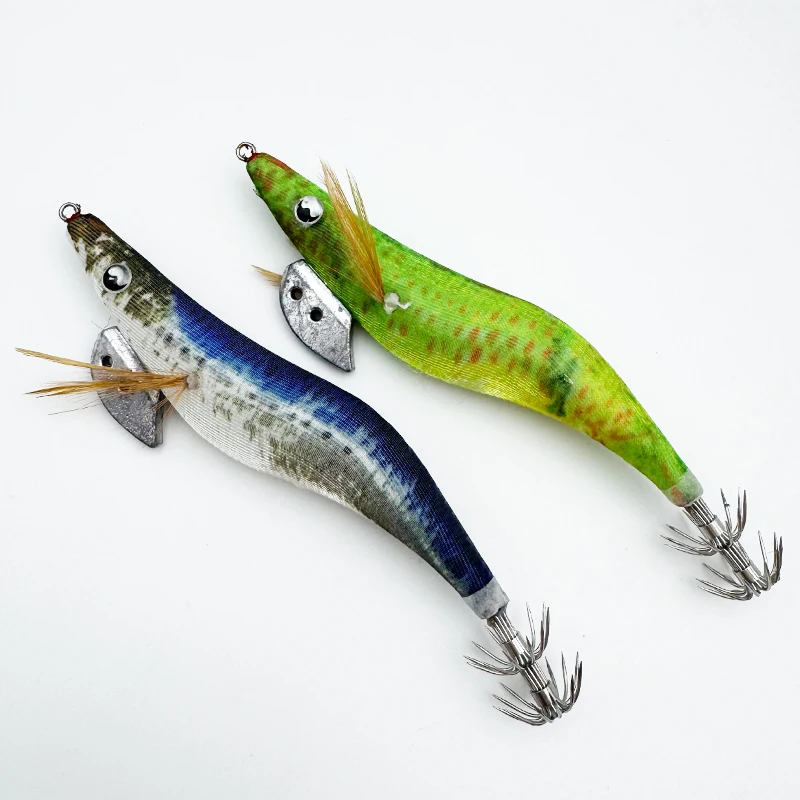 Jig luminoso para calamar – Camarón de madera con brillo - imagen 3