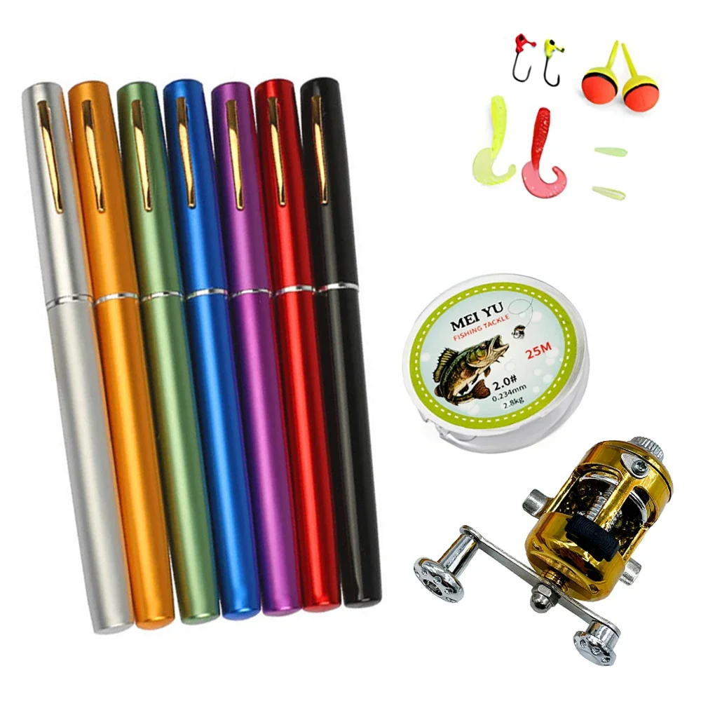 Mini bolígrafo de bolsillo telescópico portátil, caña de pescar giratoria, carrete de tambor de arrastre, alimentador ultraligero de aleación de aluminio, Kit de poste de pescado, 1 Juego - imagen 3