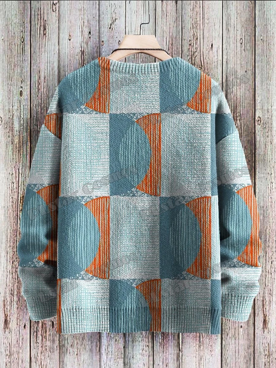Jersey de punto informal Unisex de invierno, suéter azul de moda con patrón geométrico artístico, suéteres de punto con cuello redondo impresos en 3D KMY19 - imagen 2