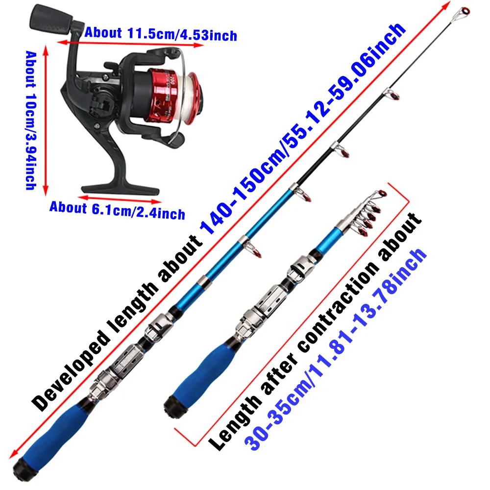 MNFT 1 Juego de caña de pescar de fibra de carbono superdura para barco, señuelo con mosca de hielo, caña de pescar con carrete de pesca de alta calidad, juego de aparejos de pesca de 1,5 m de longitud - imagen 5
