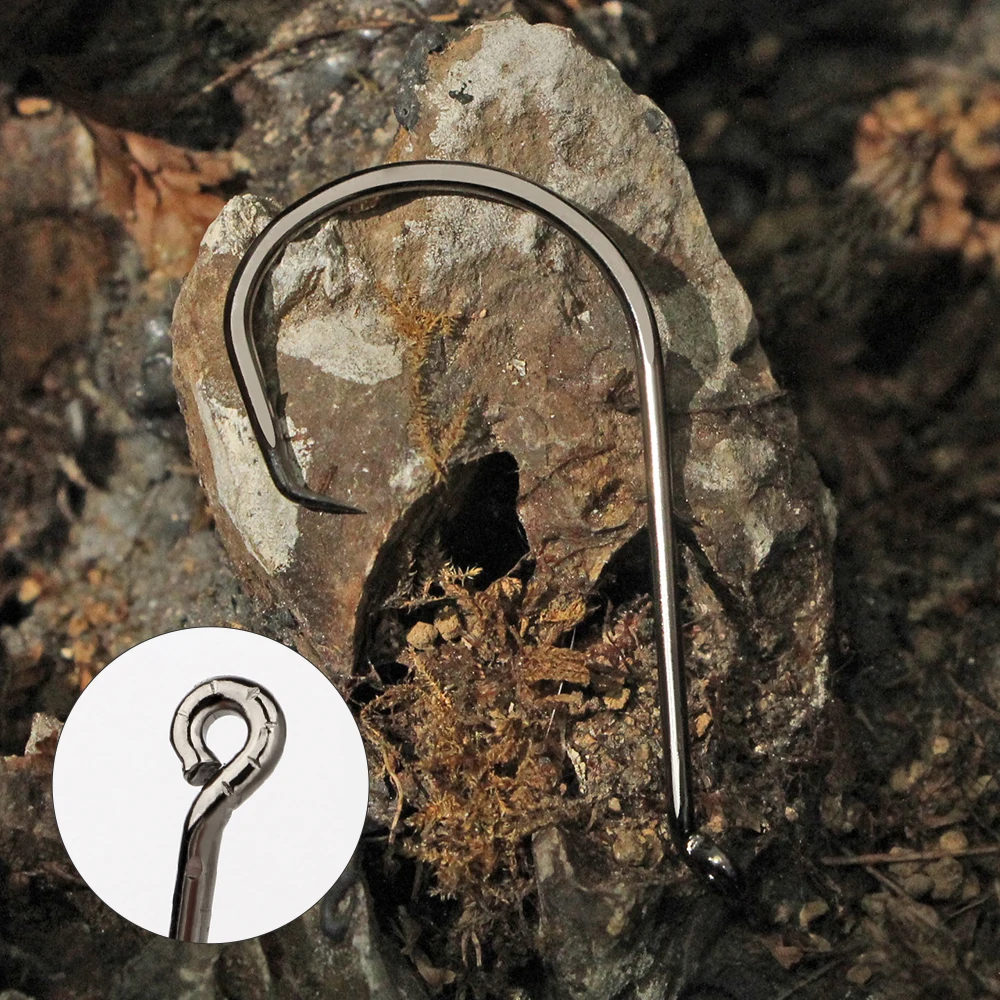 NGB 25PCS Anzuelos de pesca marítima de acero rico en carbono Tamaño 1/0 # -8/0 #   Gancho de pulpo con soporte de cebo de vástago largo con púas y anillado - imagen 3