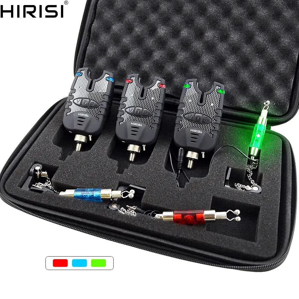 Hirisi 3 carpas de pesca mordidor de pesca y swinger conjunto resistente al agua azul LED de pesca Swingers Fish Bite Indicador