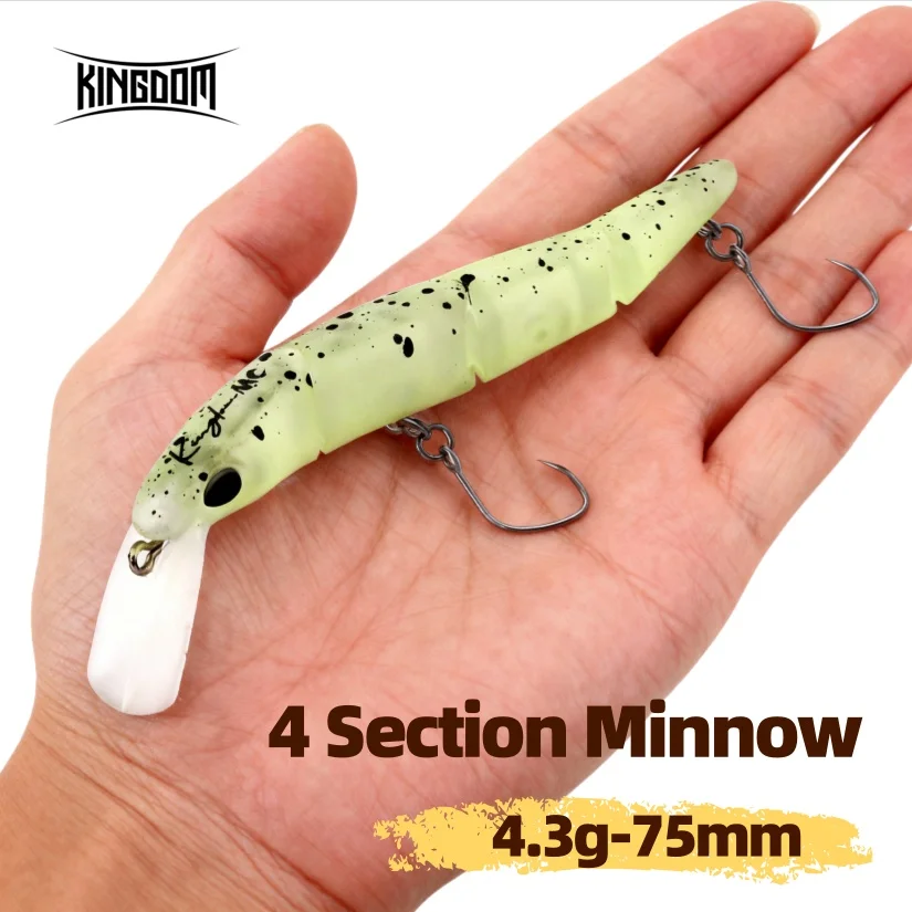 Señuelo de pececillo articulado Kingdom, 70mm, 4,3g, hundimiento, 4 secciones, cebo Artificial duro Wobbers para pesca de trucha y lubina de agua dulce - imagen 2
