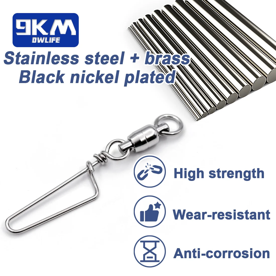 Giratorios de pesca, 10 Uds., rodamiento de bolas giratorio con Snap Coastlock, anillos sólidos de acero inoxidable, aparejos de pesca giratorios de agua salada - imagen 5