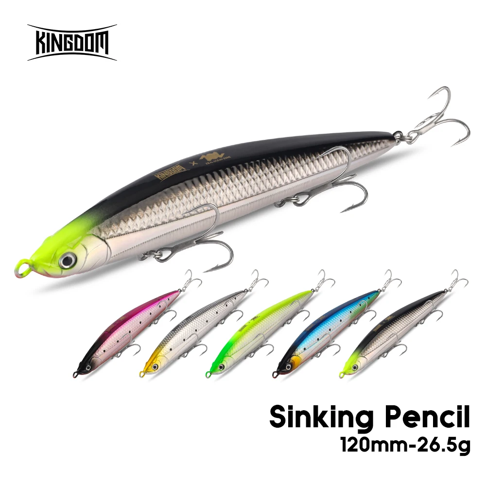 Kingdom Pencil-señuelo de pesca que se hunde, 120mm, 26,5g, cebo de pesca curricán de agua salada, Wobbler duro Artificial, aparejos de pesca de lubina y trucha
