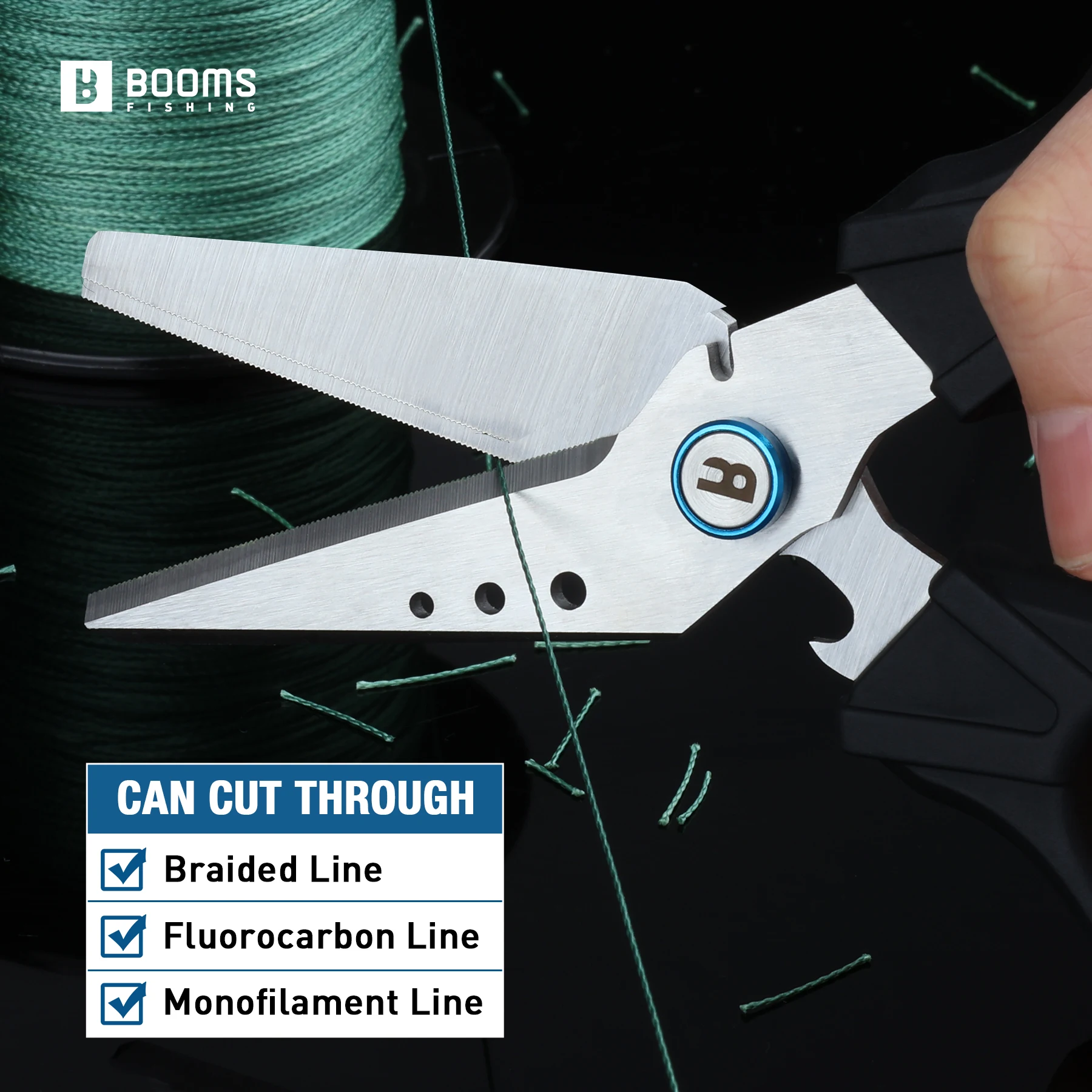 Booms Fishing S04 tijeras de pesca para línea trenzada cortador de línea de pesca de 6,1 pulgadas tijeras dentadas de pesca con herramientas abridoras de botellas - imagen 3