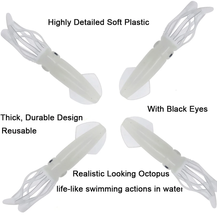 9 Uds señuelos de calamar 3,94 pulgadas 0,28 oz para pesca de lubina cebo de calamar de agua dulce que brilla en la oscuridad señuelos de calamar suaves para salmón - imagen 5