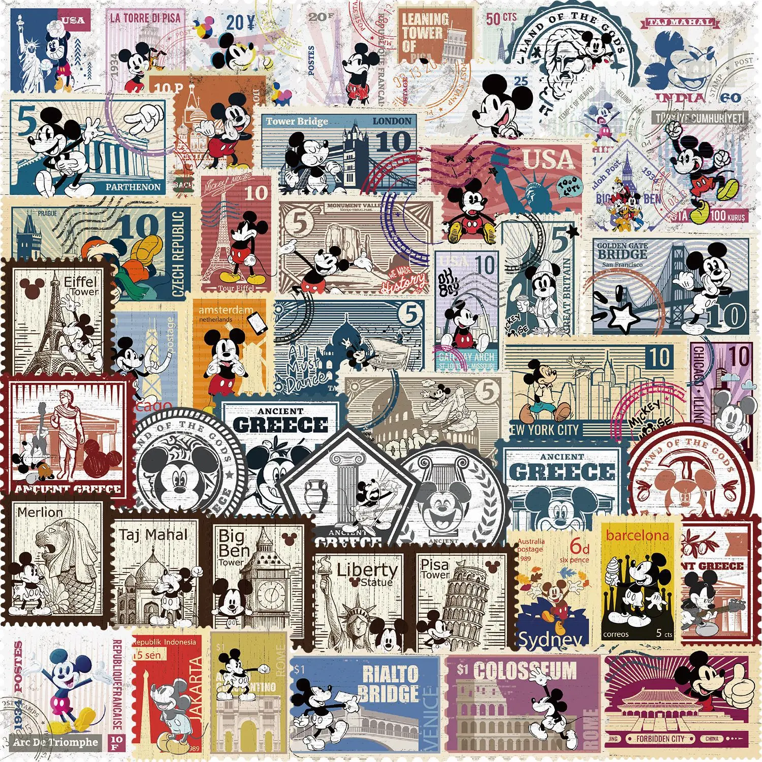 50 Uds. De sellos Retro de Mickey Mouse de Disney, pegatinas de película de dibujos animados, impermeables, para teléfono, portátil, equipaje, guitarra, cuaderno, pegatinas, juguete para niños