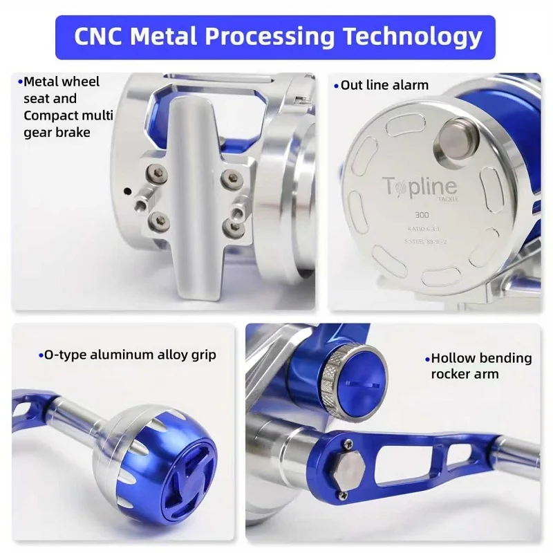 CCNC acabado rueda de alambre de mecanizado cuerpo principal carrete de perfil alto pesado carrete de cebo de doble mango de carbono serie 5000 rojo plateado azul - imagen 4