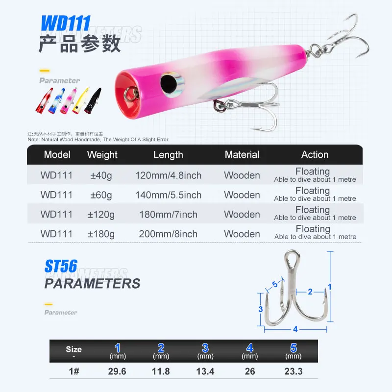 OBSESSION WD111 40g 60g 120g 180g Topwater Popper de madera señuelo de curricán flotante gran juego cebo barco de agua salada pesca señuelos de madera - imagen 3