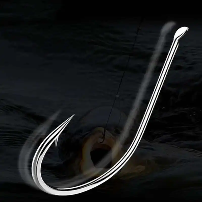 Juego de anzuelos de pesca de acero inoxidable de alto carbono, 50 unids/lote, con púas, para carpa, mango aplanado, punta afilada, color blanco, 1-10 # - imagen 2