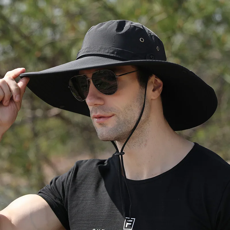 Sombrero de cubo impermeable con ala de 12cm para hombre, sombrero de sol con protección UV para verano, gorra de pesca para senderismo al aire libre, sombrero Unisex de moda de Panamá - imagen 4