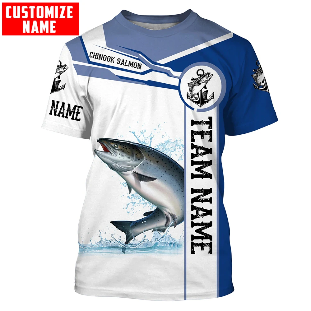 Camiseta de pesca de salmón para hombre, camisa de manga corta con nombre y equipo personalizados, estampado 3D en toda la prenda, informal, fresca, Unisex, TX264