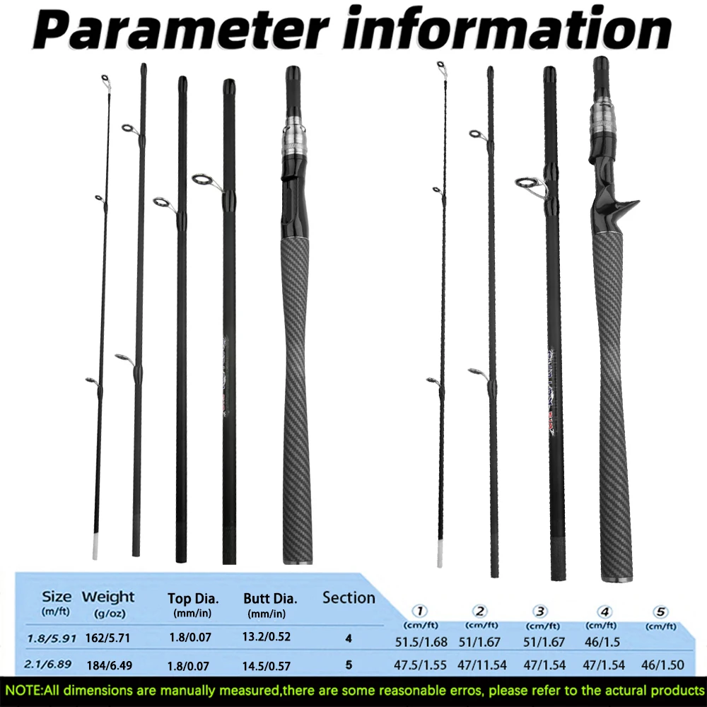 Caña de pescar con microseñuelo de 1,8 m y 2,1 m, 4/5 secciones, caña giratoria de carbono, peso del señuelo 3,5g-14g ML, pesca de trucha y Lucio - imagen 5