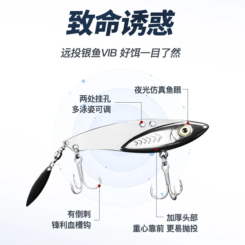PD equipo de pesca Lua cebo vib cebo de pesca lentejuelas de metal cebo falso 7-30g gancho de ranura de sangre de fundición larga ruido giratorio pez plateado - imagen 3