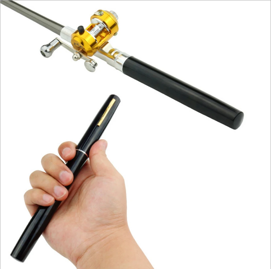 Mini juego de cañas de bolsillo, caña de pescar telescópica y Kit de carrete, pluma, cañas de pescar plegadas portátiles ligeras con herramienta de anzuelos de líneas de carrete - imagen 4