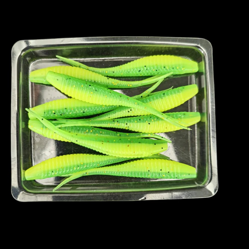 MUKUN 10 Uds Mini plantilla suave Wobblers Señuelos de pesca 0,65g/1,8G cebo Artificial de silicona de doble Color cebo de pesca de cola de horquilla de lubina - imagen 4