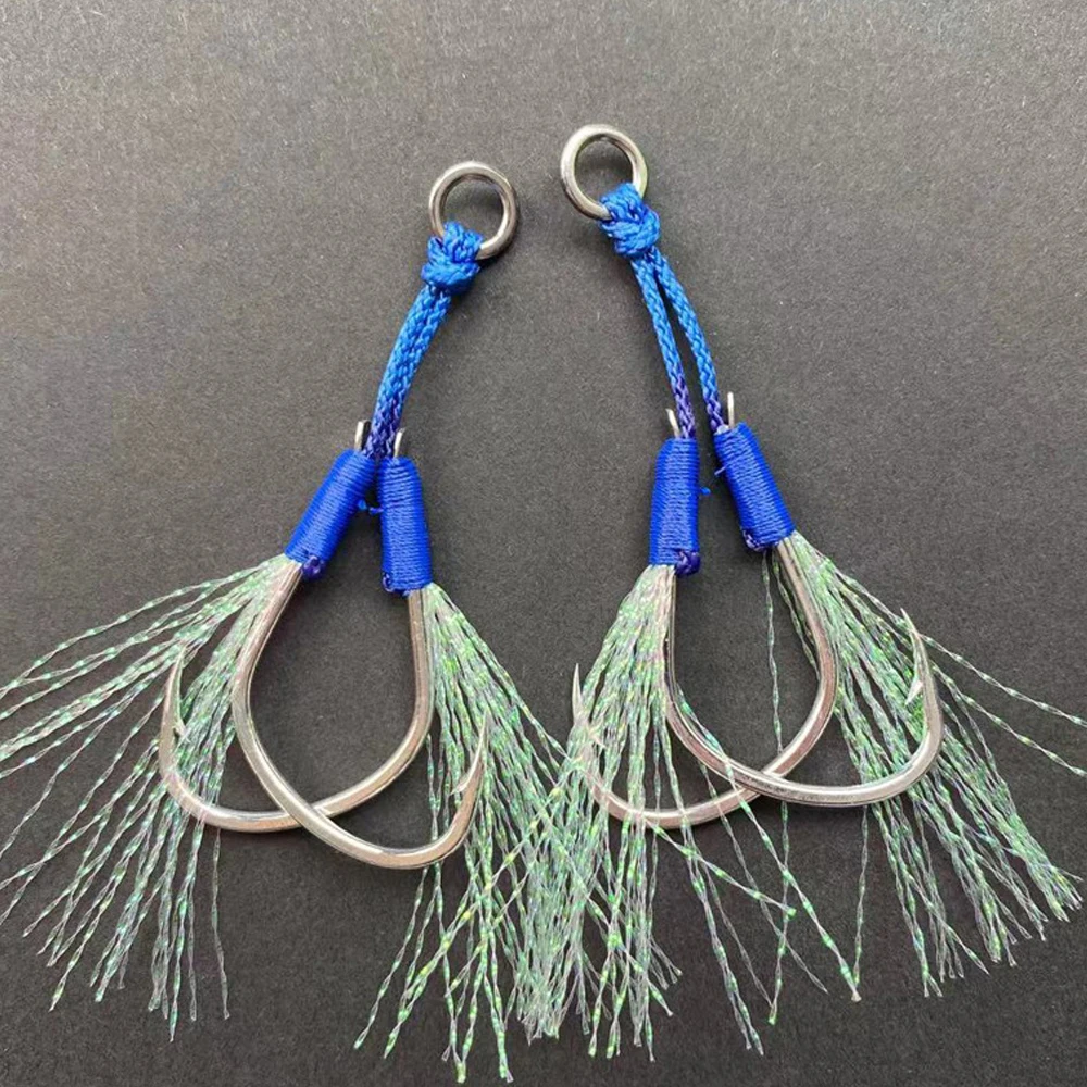 TAKEDO 6 Pares/BORSA 1 #   - Anzuelo de pesca de asistencia 4/0, anzuelo doble de acero rico en carbono, anzuelo de púas para caballa española, atún Bsaa - imagen 5