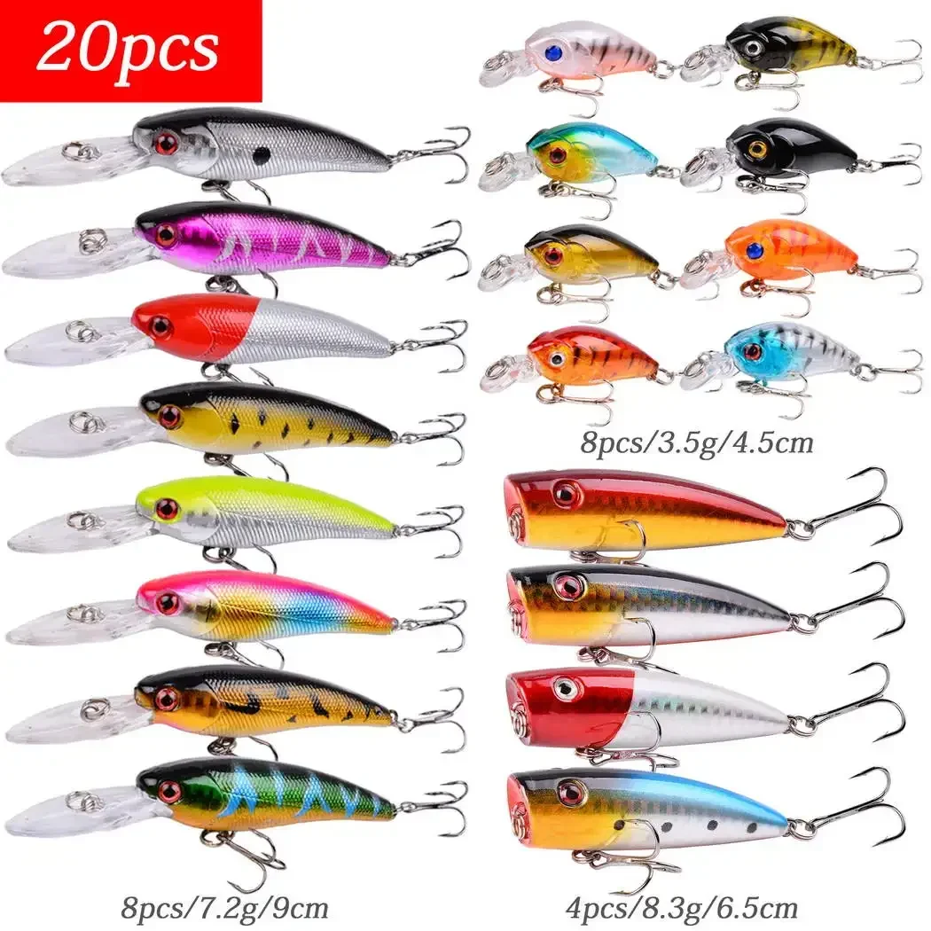 20 piezas cebo duro Minnow Señuelos de Pesca lubina agua salada fresca Japón mar ojos 3D Wobbler aparejos Crankbait Pesca cebos kit set - imagen 5