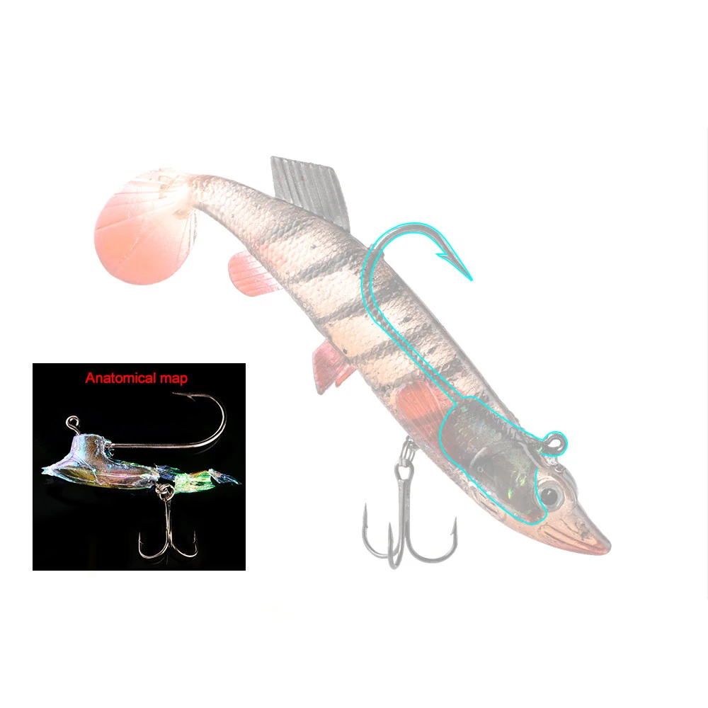 FTK-señuelo de pesca suave con ojos 3D, cebos de pesca con cola en T, anzuelo triple, cebo Artificial, plantilla para pesca, 8g/18g/28g/40g - imagen 5