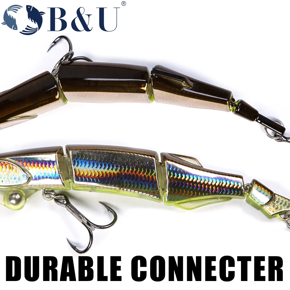 B & U-señuelo de pesca caliente, cebo profesional de calidad minnow, swim bait articulado, equipado con gancho negro o blanco, 9cm, 6,5g, 4 sectiones - imagen 5