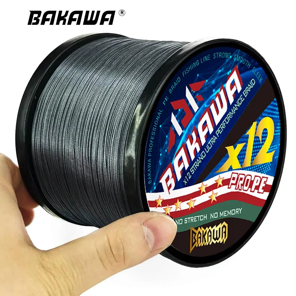 Línea de Pesca trenzada BAKAWA, 12 hebras, 100M, 300M, 500M, 1000M, multifilamento, tejido de PE, agua dulce de mar, hilo de carpa extrremo japonés