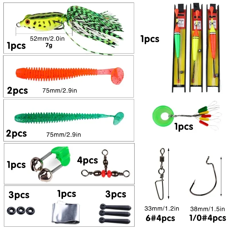 Sougayilang 1,98 m Kits completos de pesca 4 secciones caña de pescar giratoria y 5,2: 1 carrete de pesca y sedal señuelo gancho bolsa herramientas Combo - imagen 5