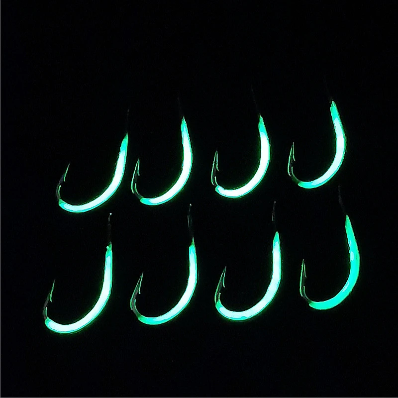 Anzuelo de Pesca luminoso con púas de acero al carbono, accesorios de Pesca noctilucentes, forma anular inoxidable, 9 #-18 #, 10 unids/lote por caja - imagen 4