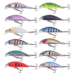 Juego de Señuelos de Pesca de colores mezclados, Mini pececillo que se hunde, ojos 3D, Wobblers, Kit de cebo duro Artificial, aparejos de Pesca Jerkbait, 12 Uds.