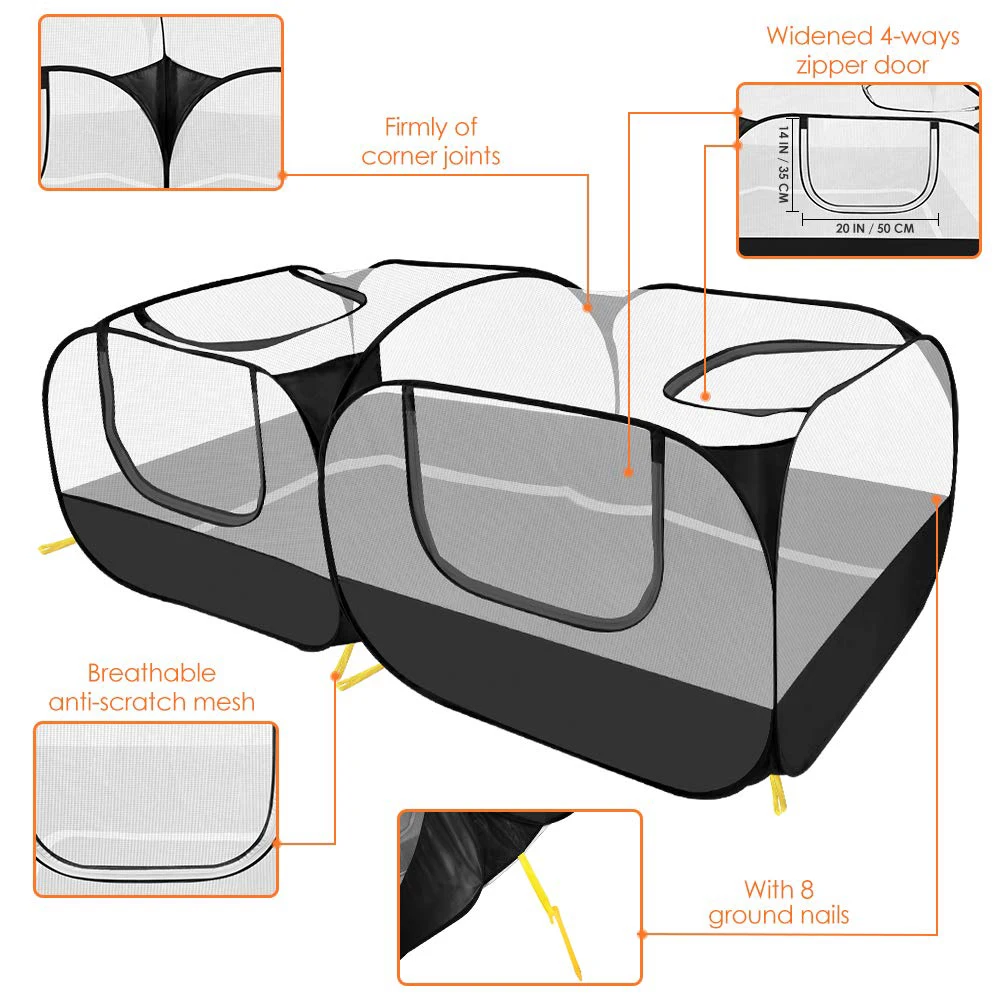 Corralito portátil para animales pequeños, jaula para mascotas, tienda de campaña para gatos, gallinero grande, paredes de malla transparente transpirable, recinto plegable para mascotas - imagen 5