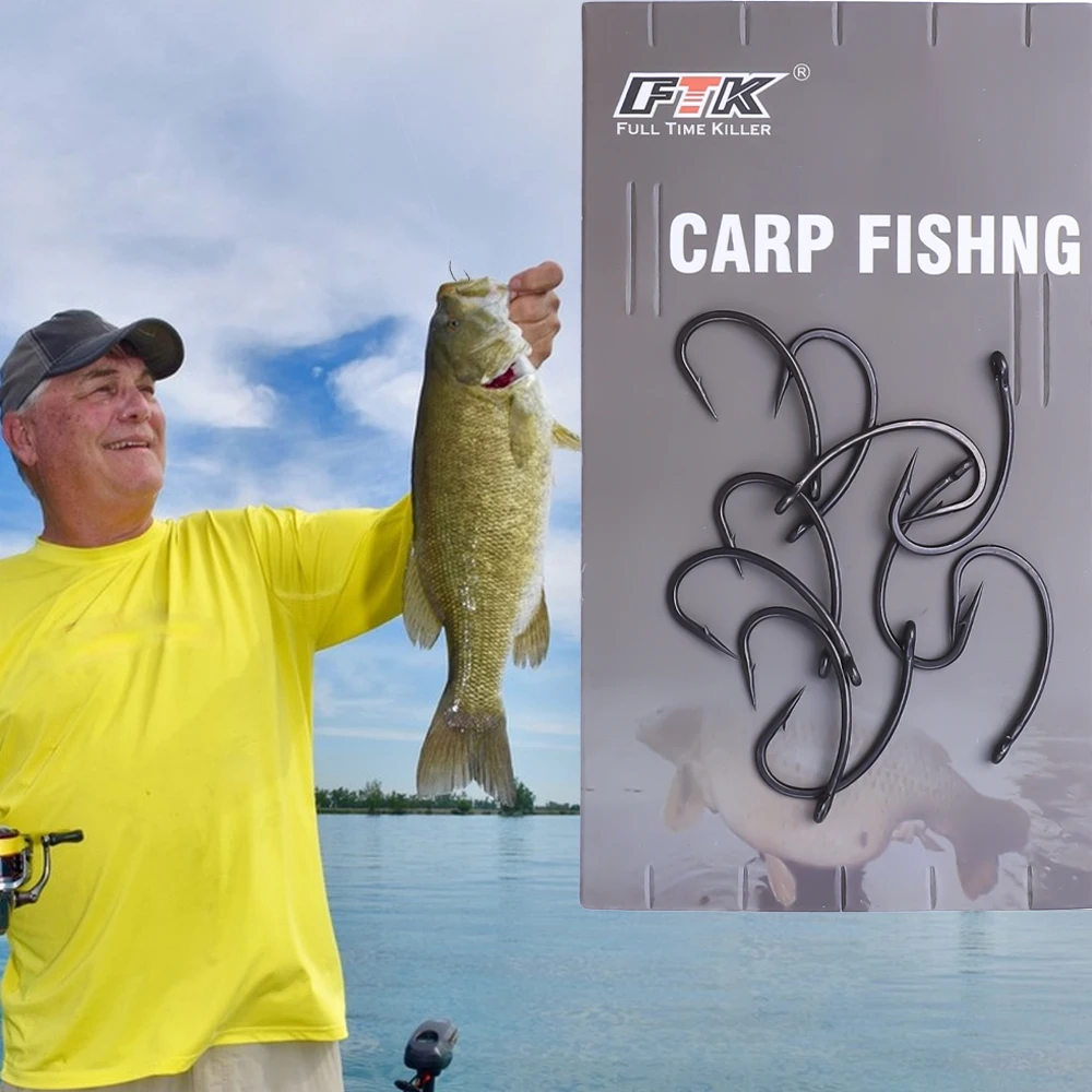 FTK-anzuelos de pesca de carpa, anzuelos de garra con revestimiento de PTFE, anzuelos afilados de acero inoxidable con ojos de alto carbono para pesca de carpa - imagen 3