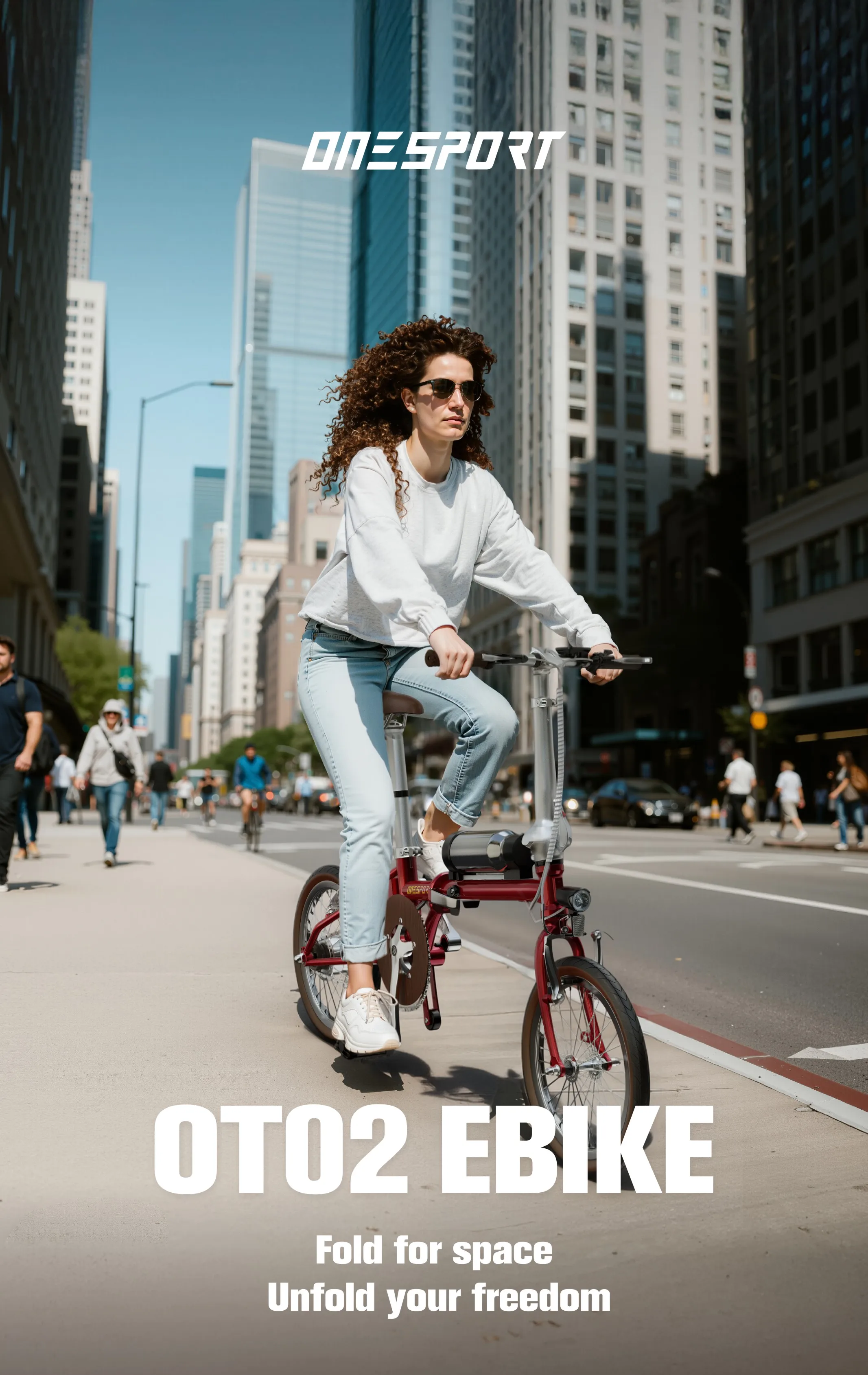 Bicicleta eléctrica urbana Onesport OT02 plegada