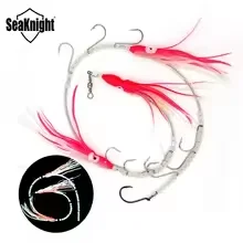 Seaknight-cebo luminoso de pez cinta, señuelo de cola de pelo brillante, anzuelo de pesca de calamar, señuelo de pesca de barco de mar, anzuelos de cuerda de cebo brillante - imagen 2