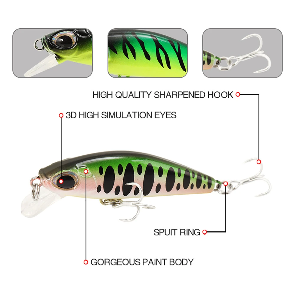 Señuelos de pesca de 5,5 cm y 6,5g, Wobbler de pececillo de hundimiento lento, cebo duro Artificial de fundición larga, Jerkbait, trucha, lubina, MN635 - imagen 4