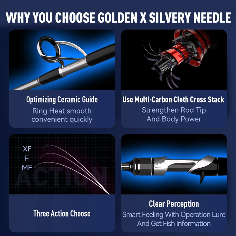 Kingdom-cañas de pescar giratorias con aguja dorada y plateada, caña de pescar ultraligera L ML M MH, caña de pescar de fundición eléctrica para pesca de trucha - imagen 4