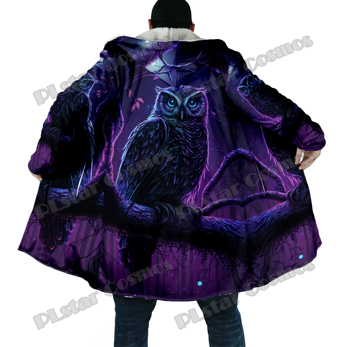 DP63 Capa de invierno con capucha Lana gruesa con estampado 3D de búho - imagen 5