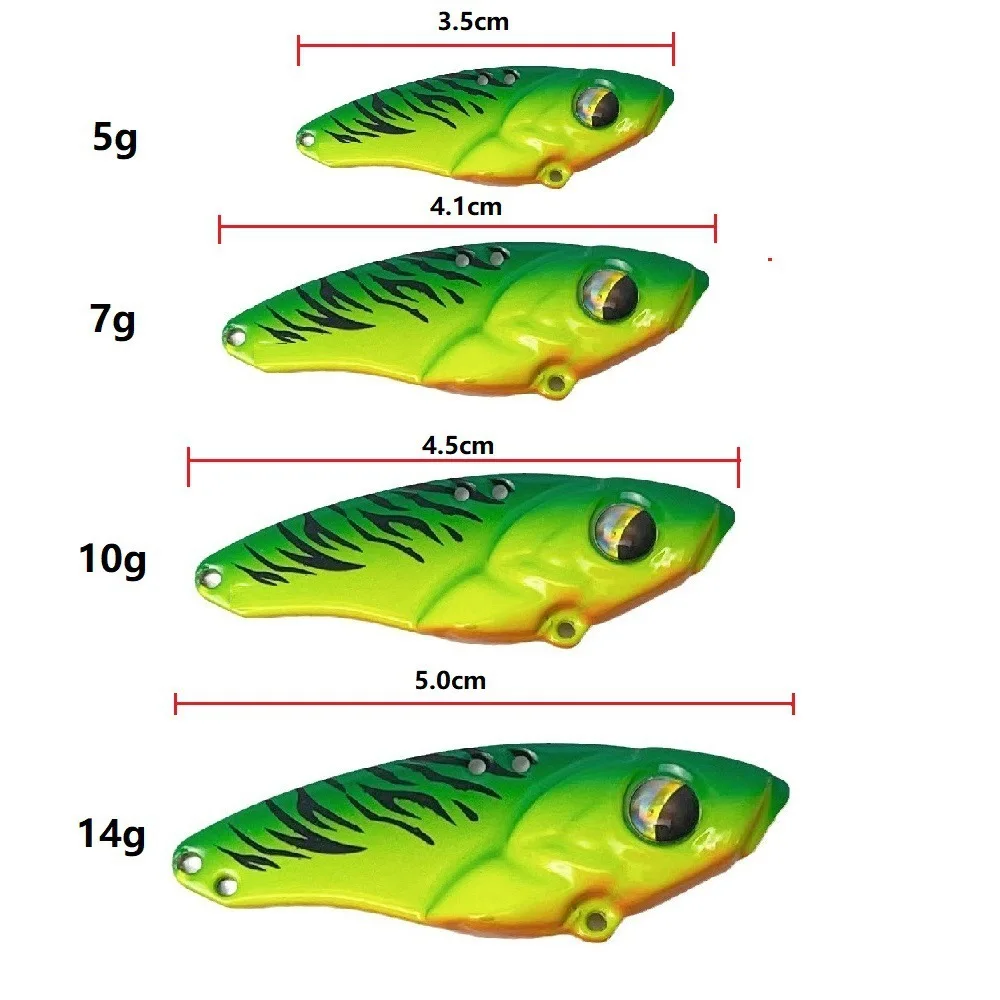 Señuelo de Pesca giratorio de Metal VIB, 1 piezas, 5g, 7g, 10g, 14g, cebos artificiales con vibración, anzuelo triple, trucha, lubina, aparejos de Pesca - imagen 3