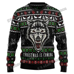 Jersey de punto con estampado 3D de lobo – Estilo navideño otoño e invierno