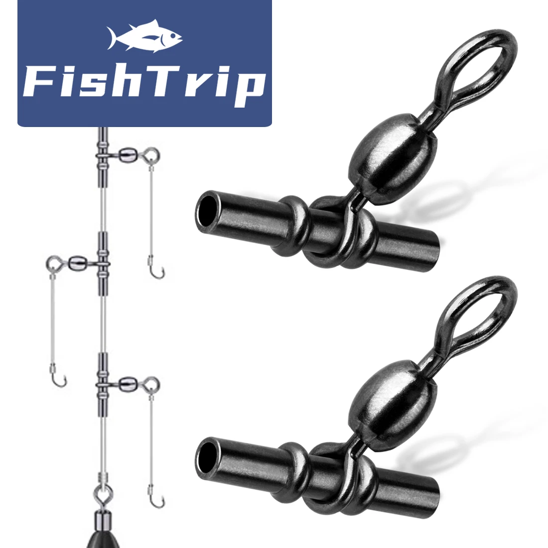 FishTrip 15 piezas de manga giratoria de línea cruzada, giratorios de pesca de 3 vías en forma de T para pesca en surf, evitando giros y enredos