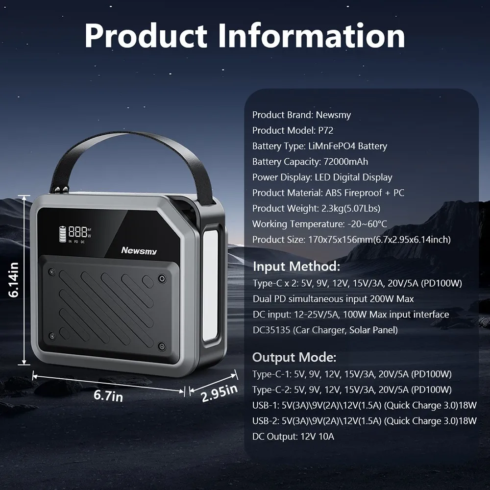 Estación de Energía Portátil 270Wh con USB-C PD para Camping - imagen 2