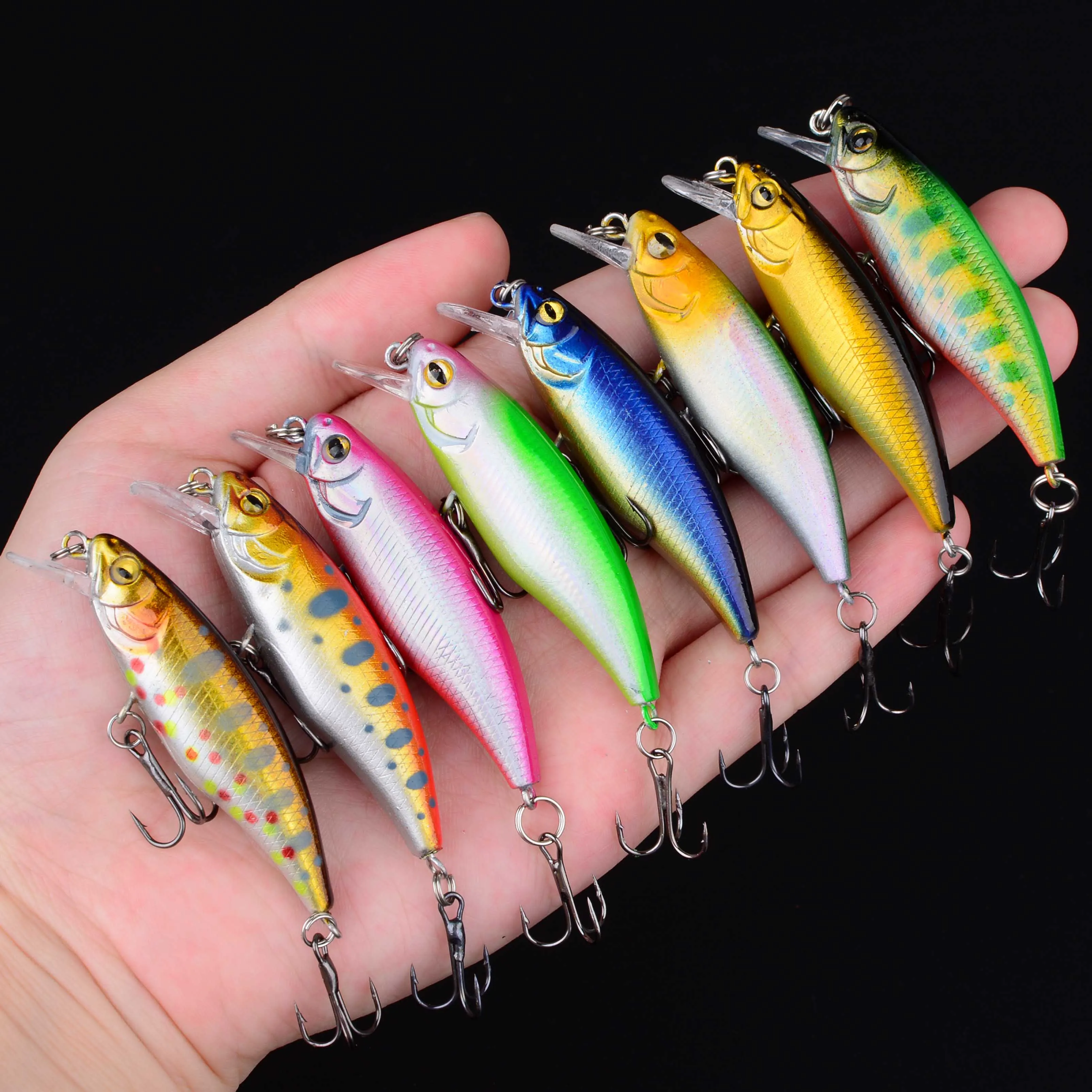 8 Uds señuelo de pesca Minnow ojos 3D Crankbait wobbler cebo duro de plástico Artificial aparejos de pesca